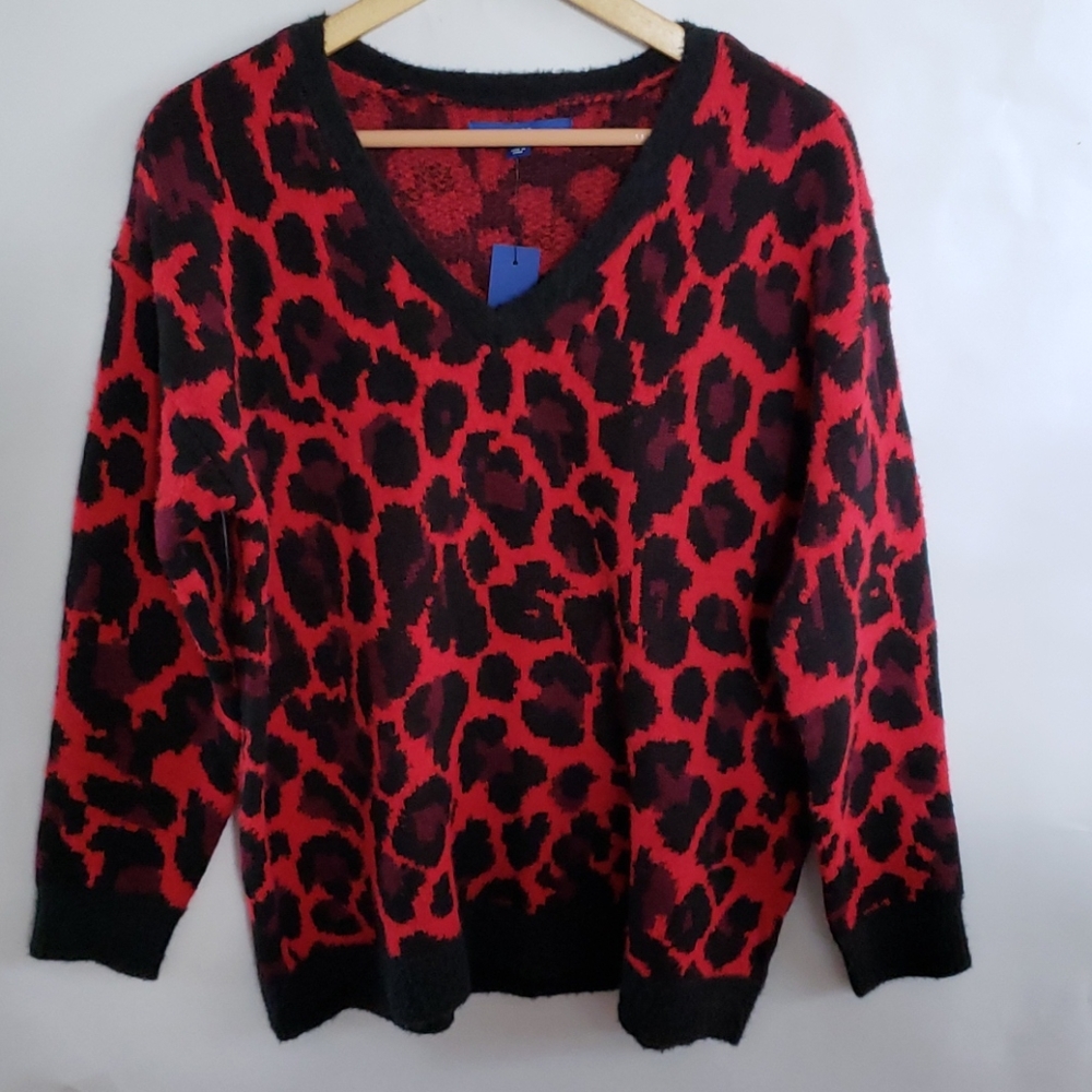 Apt. 9 Soft Knit Leopard Print V-neck Sweater - M - Picture 2 of 8